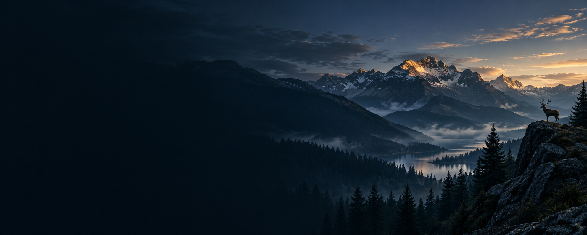 A stag above a mountain valley.