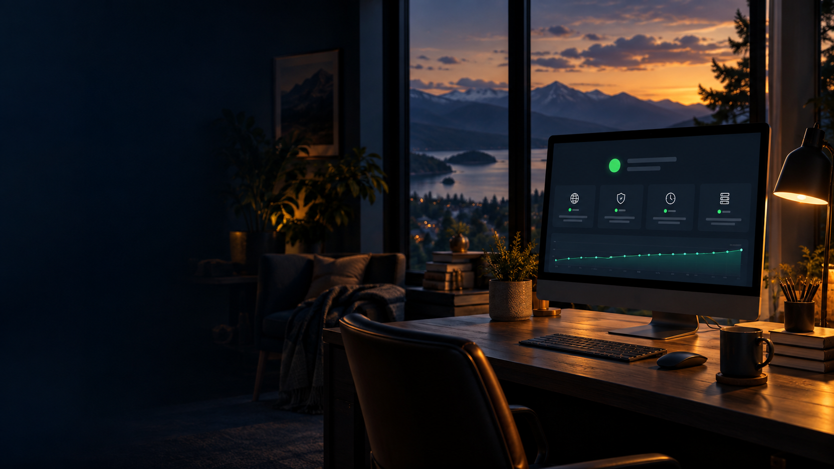 A website health dashboard in a mountain-view workspace.